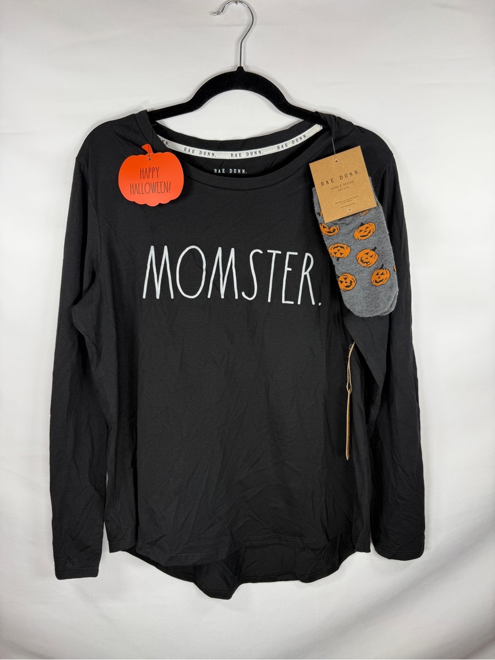 Rae Dunn Momster Long Sleeve Shirt & Pumpkin Socks NWT XL Halloween Set MSRP $48